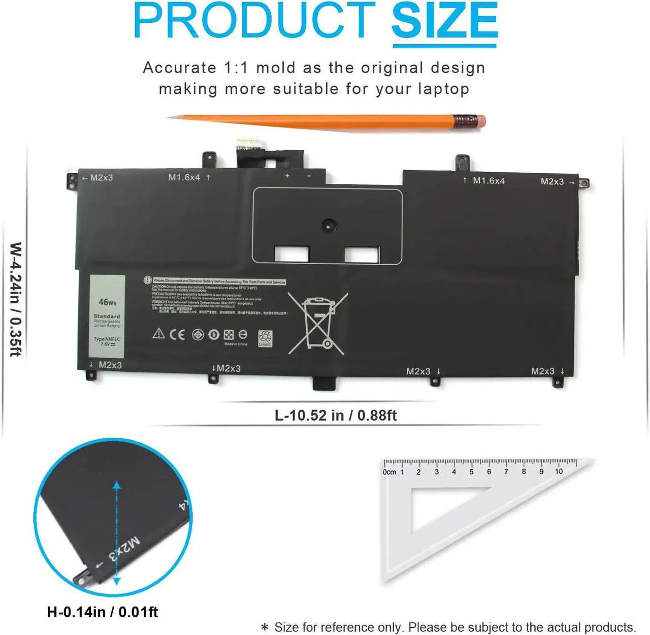 Alt view image 3 of 7 - 46Wh Type NNF1C HMPFH Laptop Battery for Dell XPS 13 9365 2-in-1 13-9365 P71G P71G001 NNFIC 0NNF1C 0HMPFH Replacement 7.6V 4-Cell