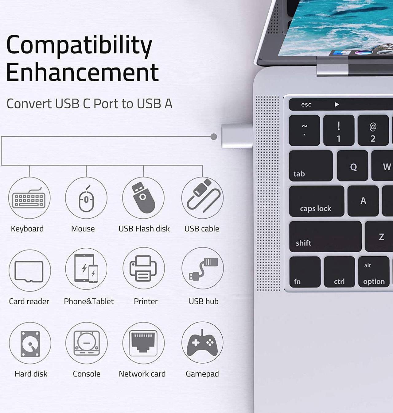 Alt view image 2 of 6 - Syntech USB C to USB Adapter (2 Pack) Thunderbolt 3 to USB 3.0 Adapter Compatible with MacBook Pro 2019 and Before MacBook Air 2019/2018 Dell XPS and More Type C Devices Silver