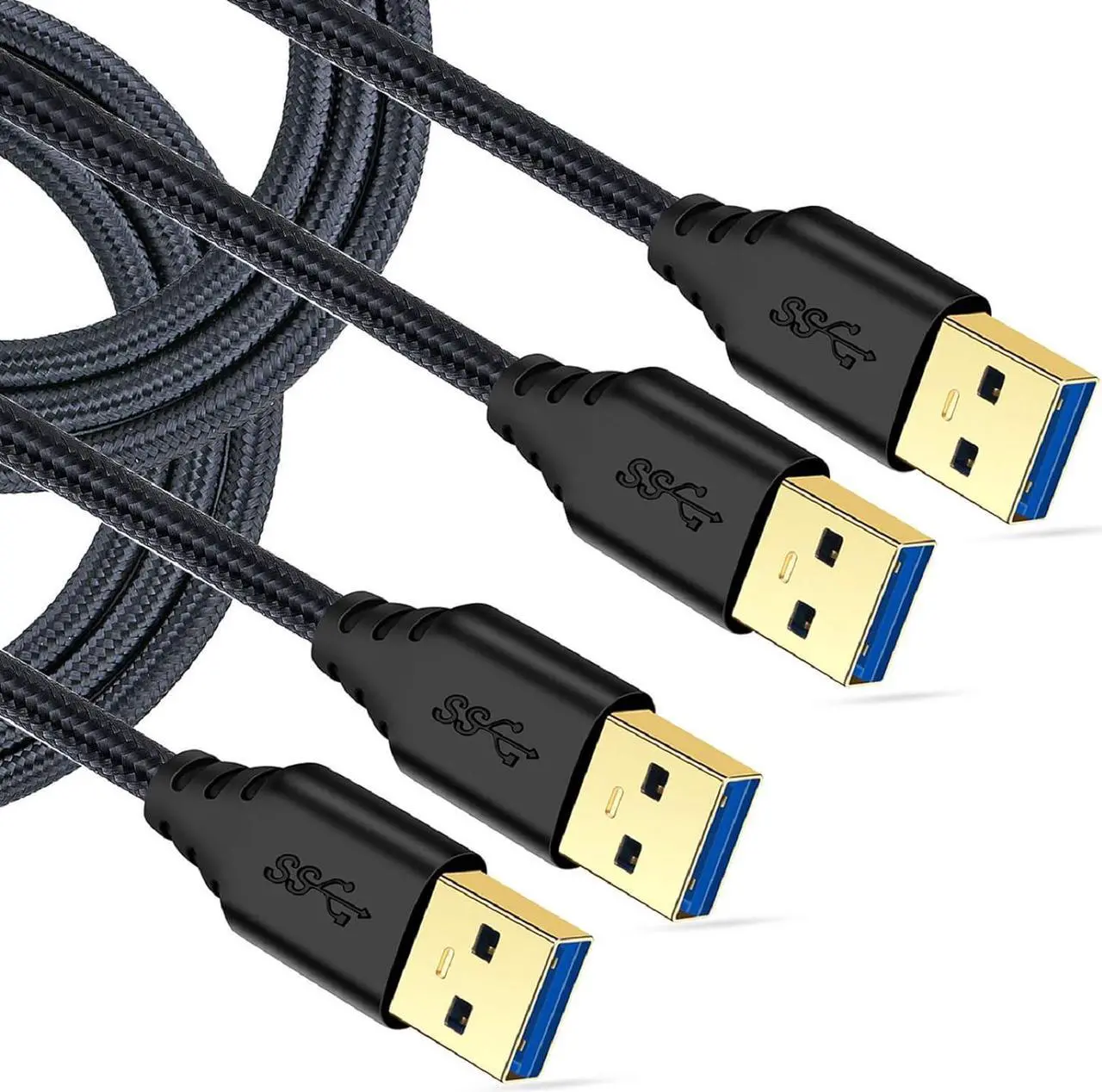Main image of USB 3.0 Cable Male to Male 2-Pack Braided 6ft USB to USB Cable Type A Male Double End USB Cord Compatible Hard Drive Enclosures DVD Player Laptop Cooler - Black