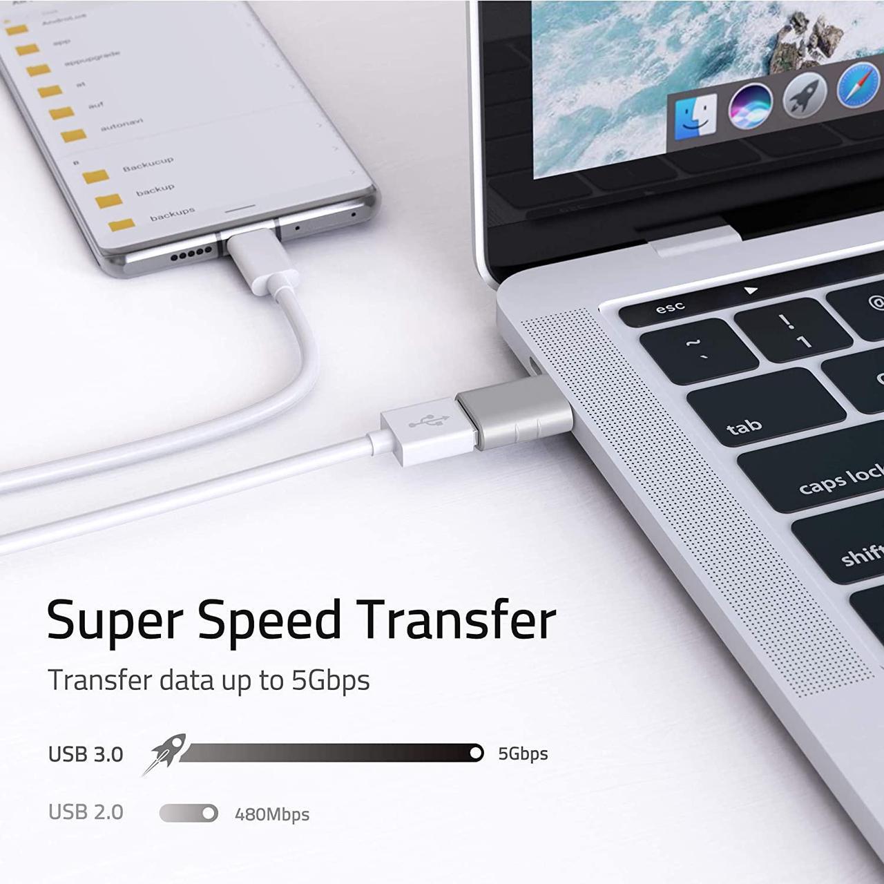 Alt view image 5 of 6 - Syntech USB C to USB Adapter (2 Pack) Thunderbolt 3 to USB 3.0 Adapter Compatible with MacBook Pro 2019 and Before MacBook Air 2019/2018 Dell XPS and More Type C Devices Silver