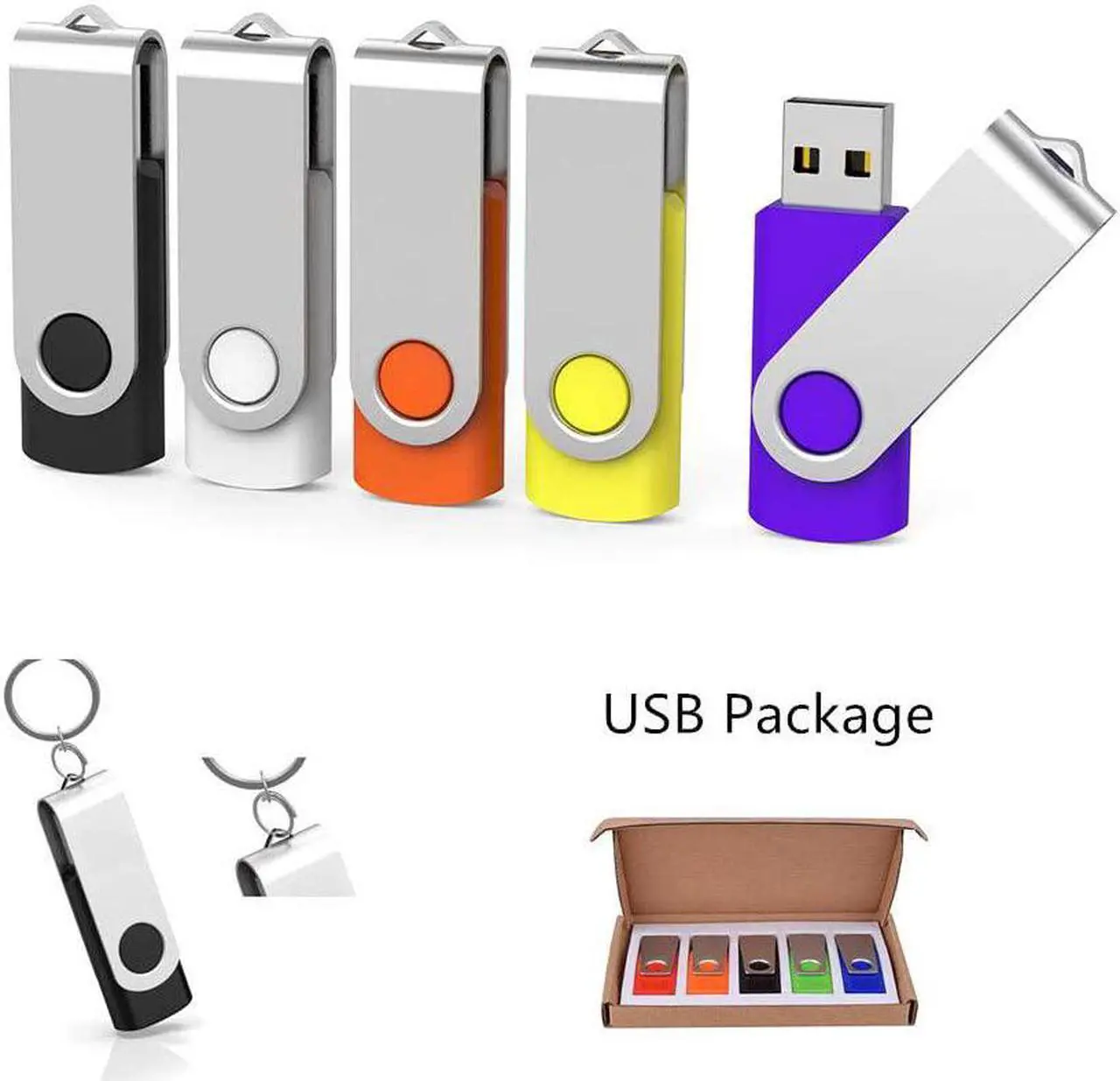 Alt view image 7 of 7 - 5 Pack 64GB USB Flash Drive 64 GB Flash Drives Thumb Drive Swivel USB Stick USB 2.0 Pen Drive (64G 5 Mixed Colors: Black Red Yellow White Purple)