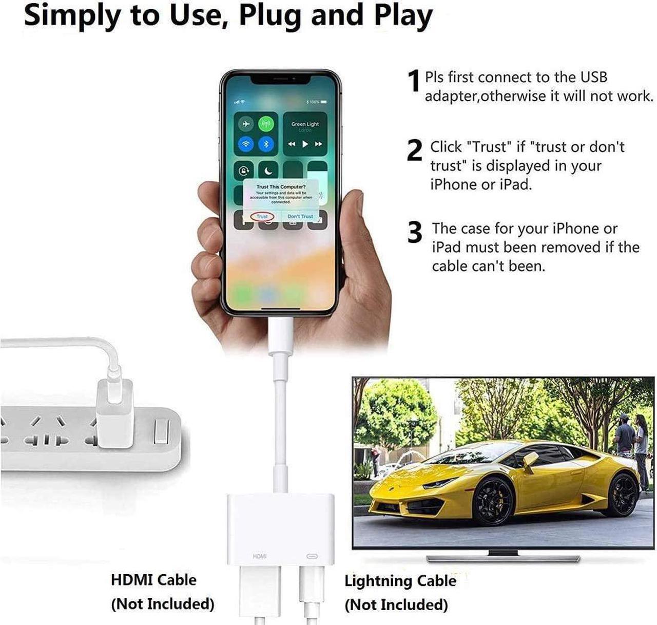 Alt view image 5 of 7 - Apple MFi Certified Apple Lightning to HDMI Adapter for iPhone to TV 1080P Digital AV Adapter Sync Screen with Lightning Charging Port for iPhone 14 13 12 11 XS XR X 8 7 iPad to TV/Projector/Monitor