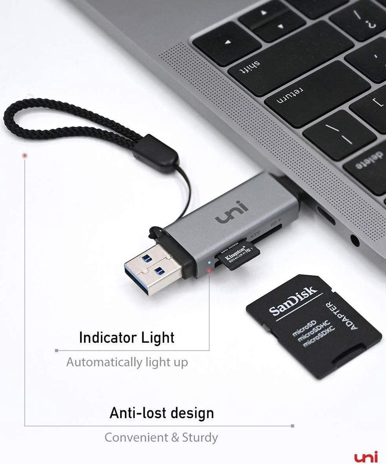 Alt view image 2 of 7 - SD Card Reader, uni USB C Memory Card Reader Adapter USB 3.0, Supports SD/Micro SD/SDHC/SDXC/MMC, Compatible for MacBook Pro, MacBook Air, iPad Pro 2018, Galaxy S20, Huawei Mate 30, and More