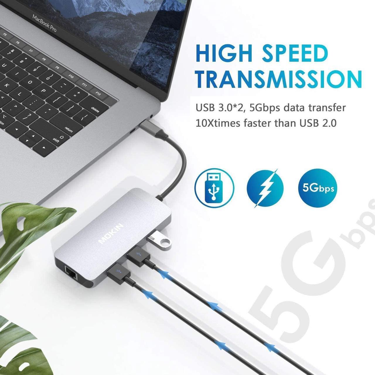 Alt view image 4 of 7 - USB C Adapters for MacBook Pro/Air,Mac Dongle with 3 USB Port,USB C to HDMI, USB C to RJ45 Ethernet,MOKiN 9 in 1 USB C to HDMI Adapter,100W Pd Charging(White and grey random delivery)