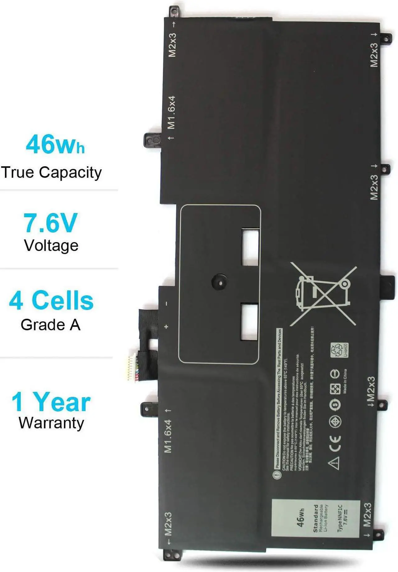 Alt view image 5 of 7 - 46Wh Type NNF1C HMPFH Laptop Battery for Dell XPS 13 9365 2-in-1 13-9365 P71G P71G001 NNFIC 0NNF1C 0HMPFH Replacement 7.6V 4-Cell