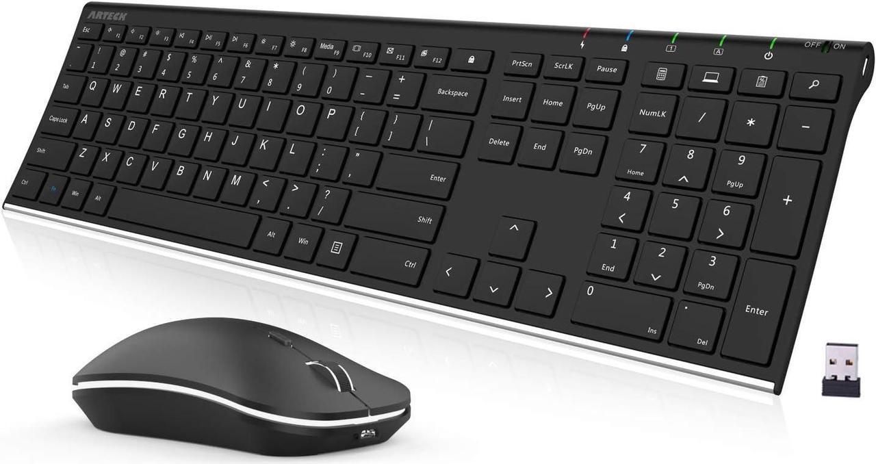 Main image of 2.4G Wireless Keyboard and Mouse Combo Stainless Steel Ultra Slim Full Size Keyboard Keyboard and Ergonomic Mice for Computer Desktop PC Laptop and Windows 11/10/8 Build in Rechargeable Battery