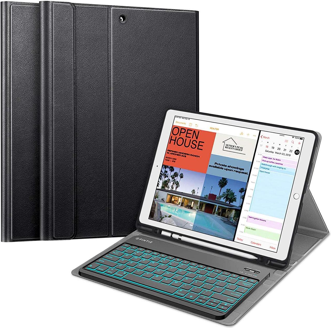 Main image of Fintie Keyboard Case for iPad Pro 12.9 2nd Gen 2017/1st Gen 2015 Soft TPU Protective Cover w/Pencil Holder [7 Color Backlit] Magnetically Detachable Wireless Bluetooth Keyboard (Black)