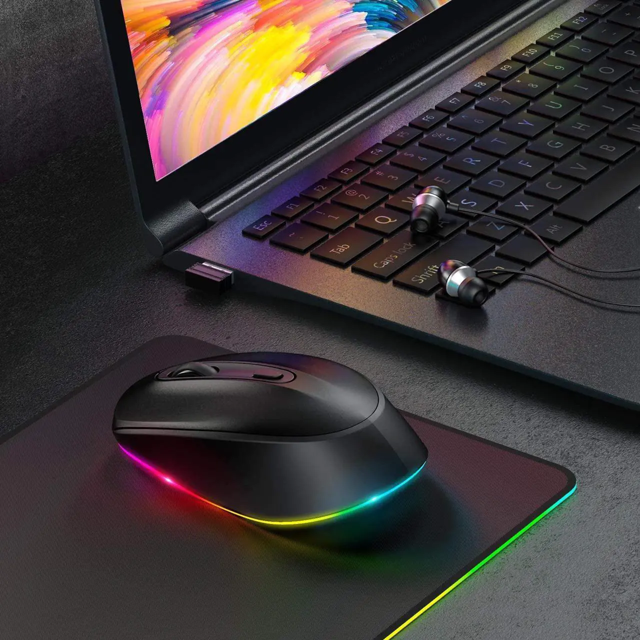 Alt view image 6 of 6 - Rechargeable Wireless Mouse -Light Up Mouse for Laptop Small Cordless Mice with Quiet Click & LED Lights for Kids Chromebook Windows Mac PC Computer - Black