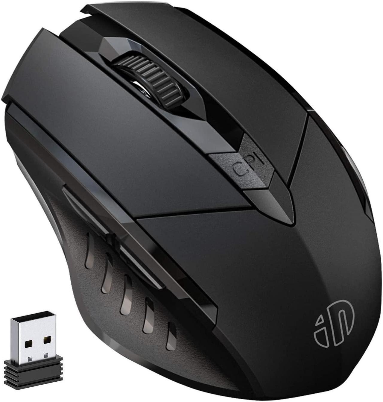 Wireless Mouse inphic Large Ergonomic Rechargeable 2.4G Optical PC Laptop Cordless Mice with USB Nano Receiver for Windows Computer Office Black