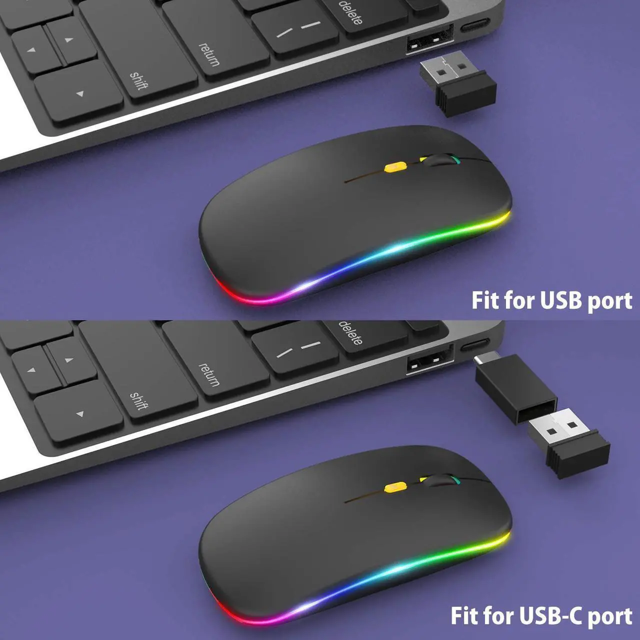 Alt view image 6 of 7 - Upgrade LED Wireless Mouse Slim Silent Mouse 2.4G Portable Mobile Optical Office Mouse with USB & Type-c Receiver 3 Adjustable DPI Levels for Notebook PC Laptop Computer MacBook