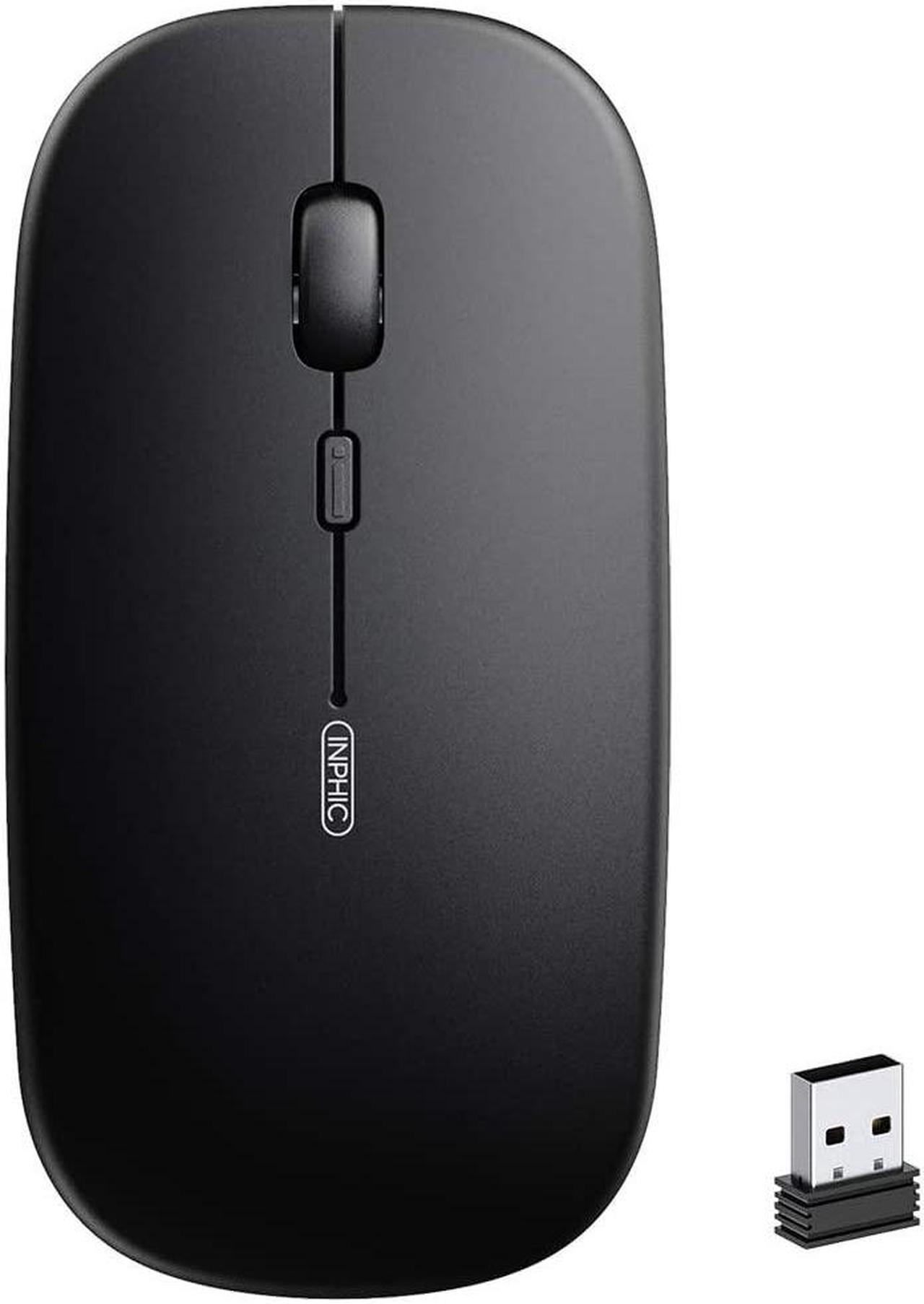 INPHIC Wireless Mouse, Slim Silent Click Rechargeable 2.4G Wireless Mice 1600DPI Mini Optical Portable Travel Cordless Mouse with USB Receiver for PC Laptop Computer Mac MacBook, Black