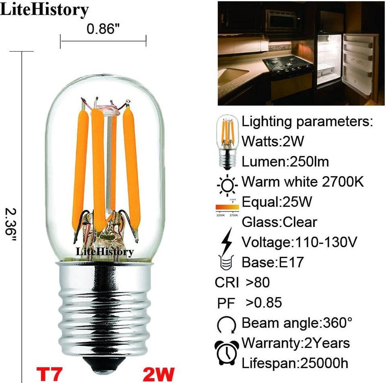 Alt view image 3 of 6 - LiteHistory E17 led Bulb ETL 25w Appliance t7 led Bulb 250lm 2700K 2w Microwave Light Bulb 2Pack
