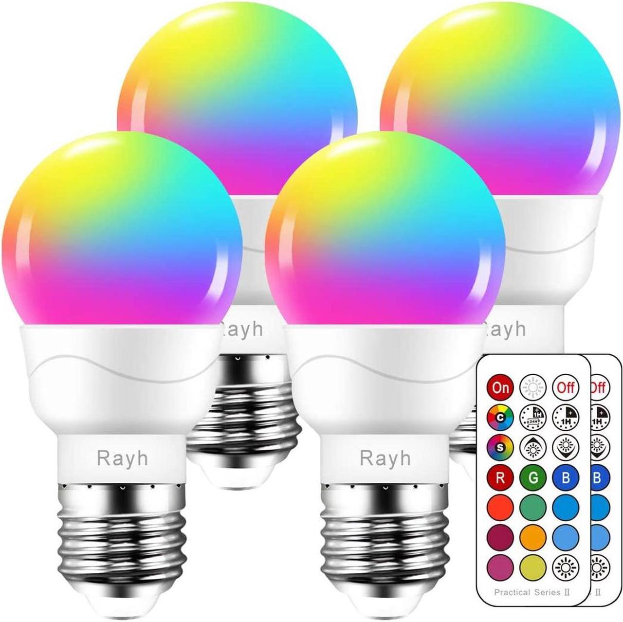 Color Changing Light Bulb RGB LED Light Bulbs Dimmable 5W 40W Equivalent500LM E26 Screw Base bulbs Decorative Flood Lights Mood Light -Timing12 Colors2700KGreat for Home Stage Party(4 pack)