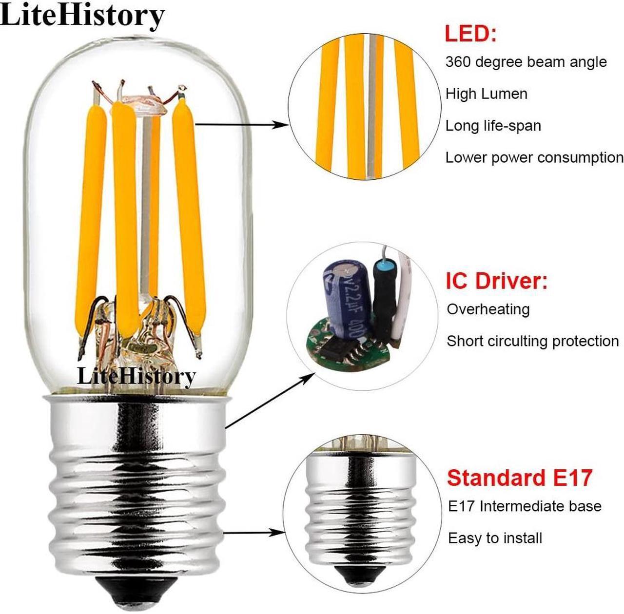Alt view image 4 of 6 - LiteHistory E17 led Bulb ETL 25w Appliance t7 led Bulb 250lm 2700K 2w Microwave Light Bulb 2Pack