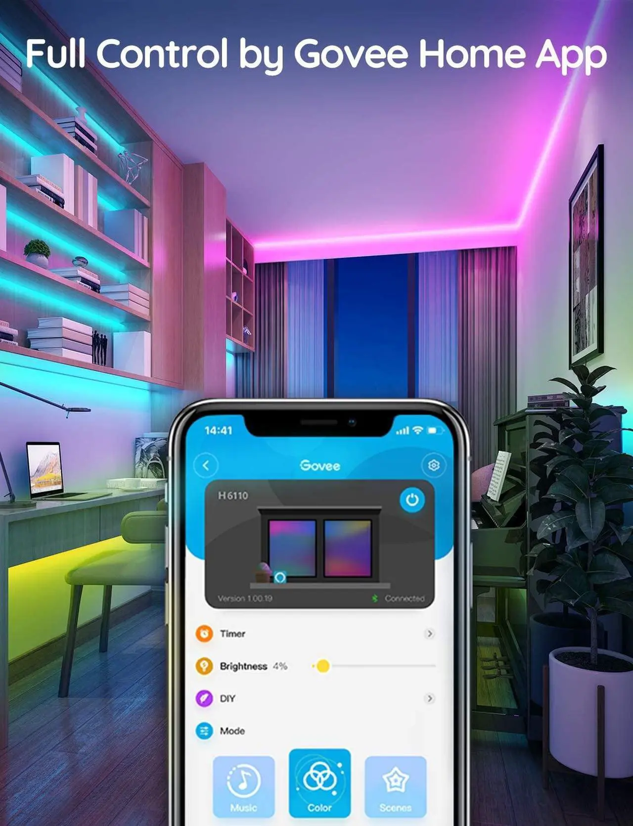 Alt view image 5 of 7 - Govee 32.8ft LED Strip Lights Work with Alexa and Google Assistant Wireless Smart Phone APP Control Light Strip (2x5m) Music Sync RGB Tape LED Lights for Room Kitchen Home Party (Not Support 5G WiFi)