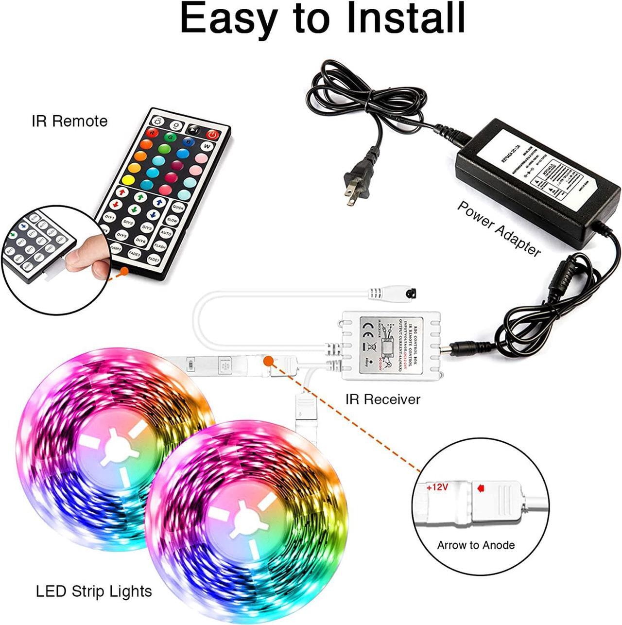 Alt view image 6 of 7 - Dalattin Led Lights for Bedroom 50ft,2 Rolls of 25ft RGB 5050 Led Strip Lights Color Changing Kit with 44 Keys Remote Controller and 12V Power Supply Led Light Strips Indoor Decoration