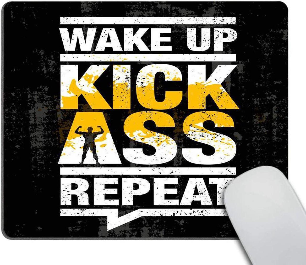 Main image of Smooffly Fitness Gym Sport Workout Motivation Quote Mouse pad - Wake Up Kick Ass Repeat Non-Slip Rubber Comfortable Customized Computer Mouse Pad