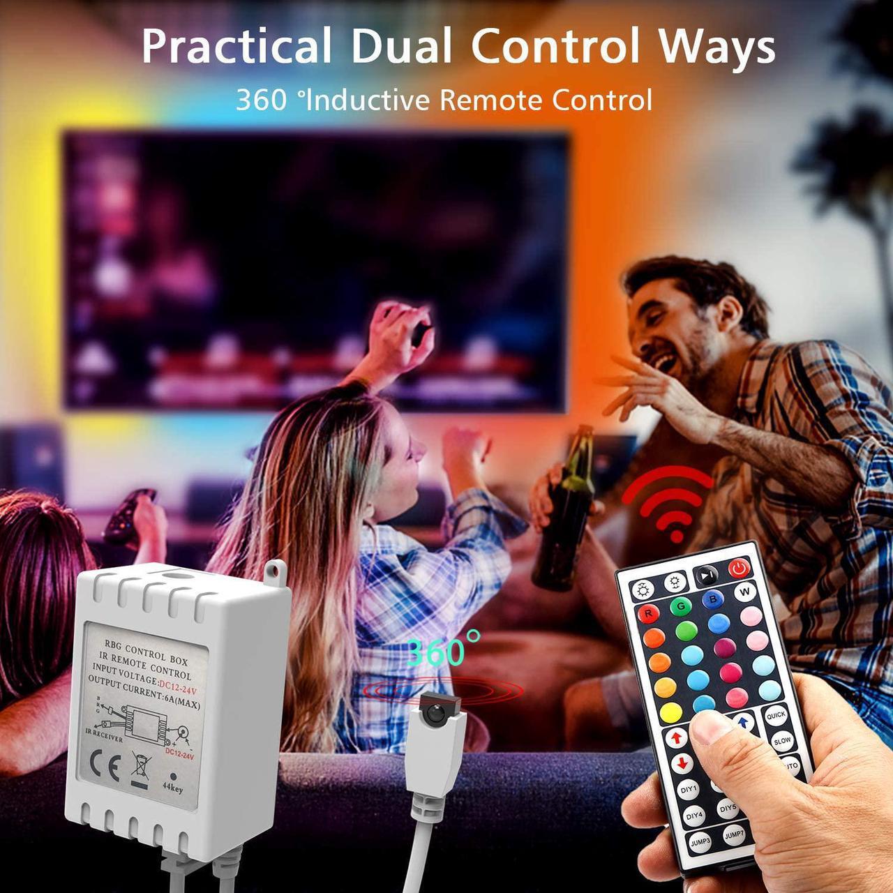 Alt view image 5 of 7 - Dalattin Led Lights for Bedroom 50ft,2 Rolls of 25ft RGB 5050 Led Strip Lights Color Changing Kit with 44 Keys Remote Controller and 12V Power Supply Led Light Strips Indoor Decoration