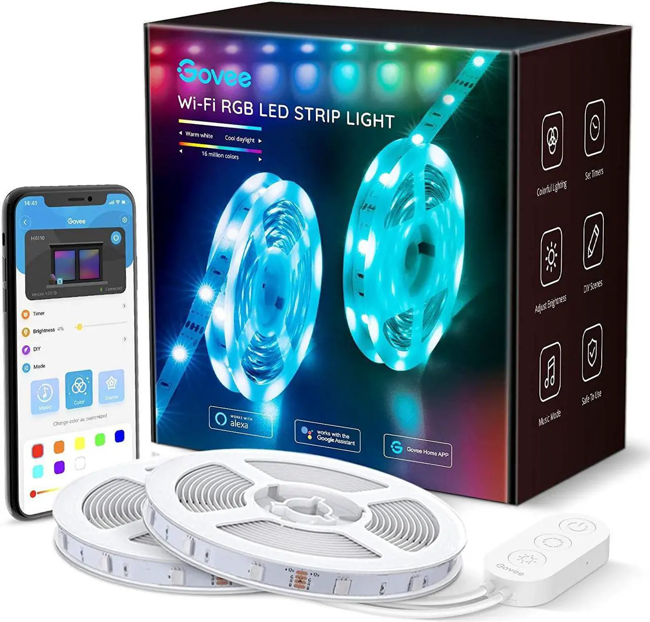Main image of Govee 32.8ft LED Strip Lights Work with Alexa and Google Assistant Wireless Smart Phone APP Control Light Strip (2x5m) Music Sync RGB Tape LED Lights for Room Kitchen Home Party (Not Support 5G WiFi)