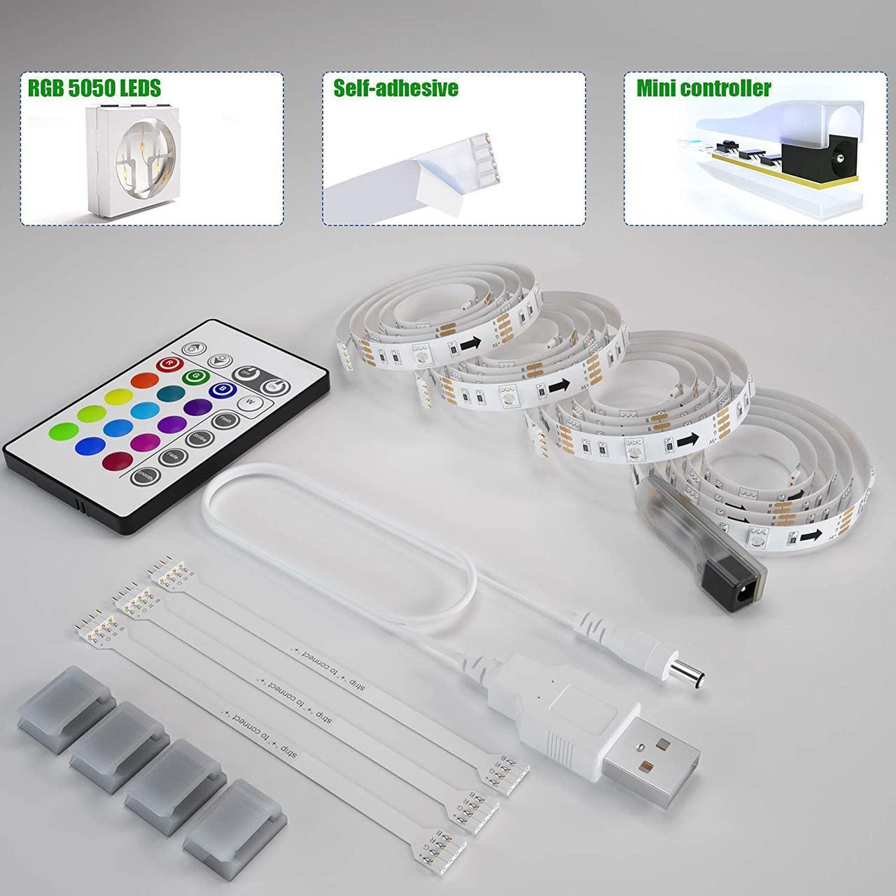 Alt view image 2 of 6 - Tv Led Backlight,Maylit Pre-Cut 14.3ft Led Strip Lights for 65-75in Tv,4Pcs USB Powered Tv Lights kit with Remote,RGB Bias Lighting for Room Decor