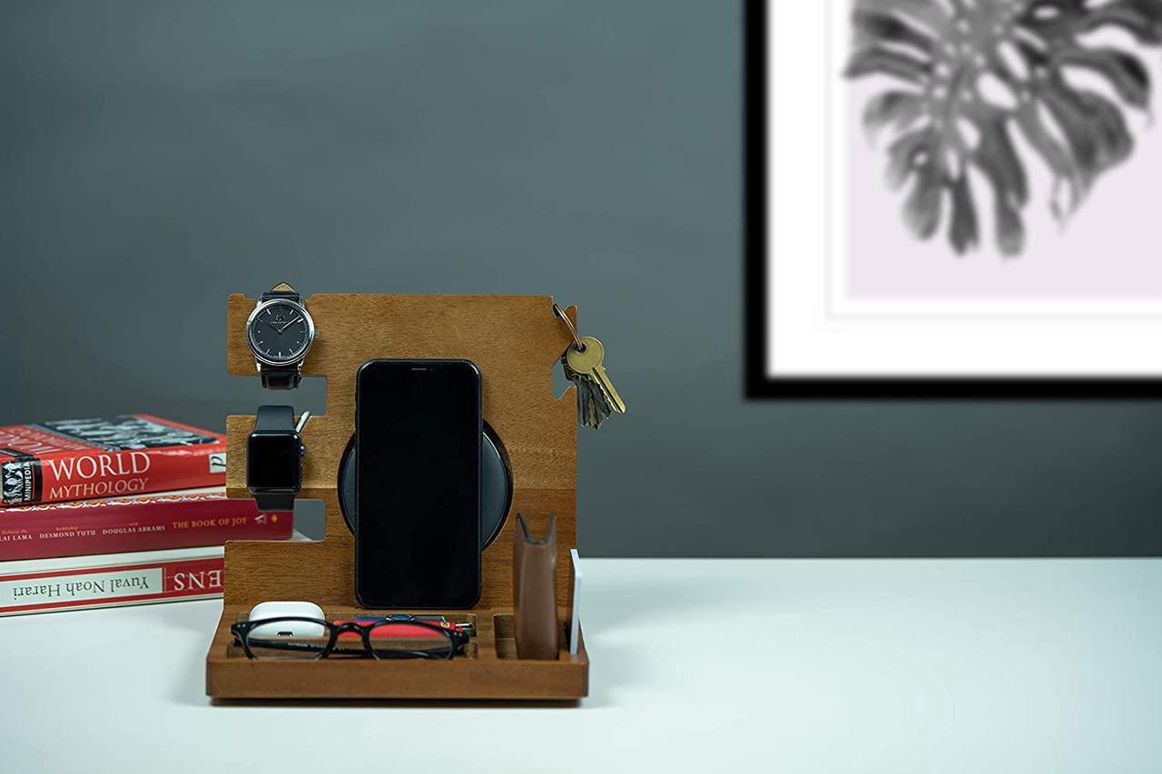 Alt view image 3 of 6 - Wood Docking Station with Wireless Charger Cutout