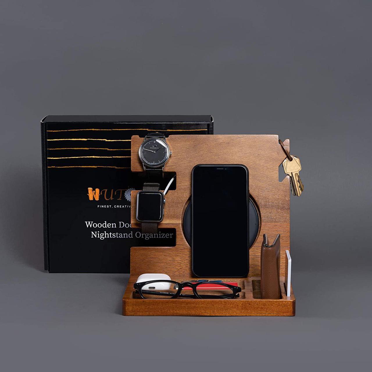 Alt view image 4 of 6 - Wood Docking Station with Wireless Charger Cutout