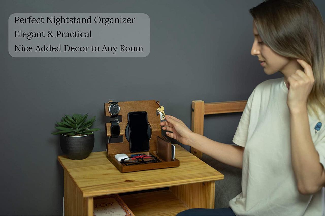 Alt view image 5 of 6 - Wood Docking Station with Wireless Charger Cutout