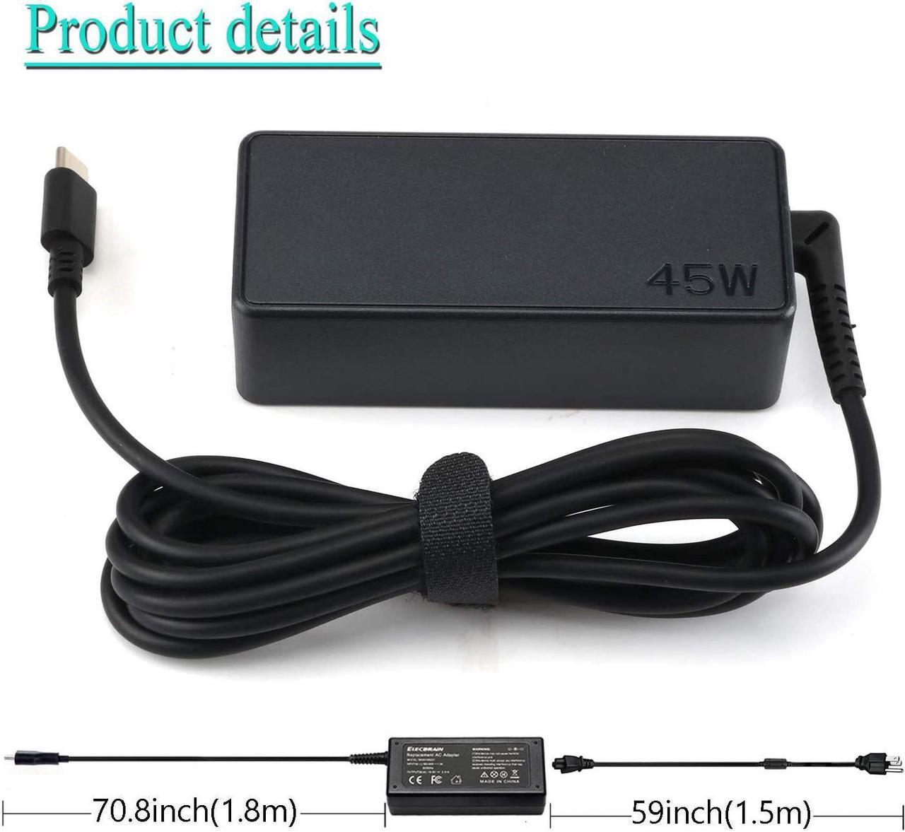 Alt view image 2 of 7 - 45W USB C Charger for Lenovo Chromebook 300e 500e S330 S340 C340 C330 100e ThinkPad T480s T480 T580 E580 T580s Chromebook 2nd Gen AST MTK AC Adapter Cord Power Cord