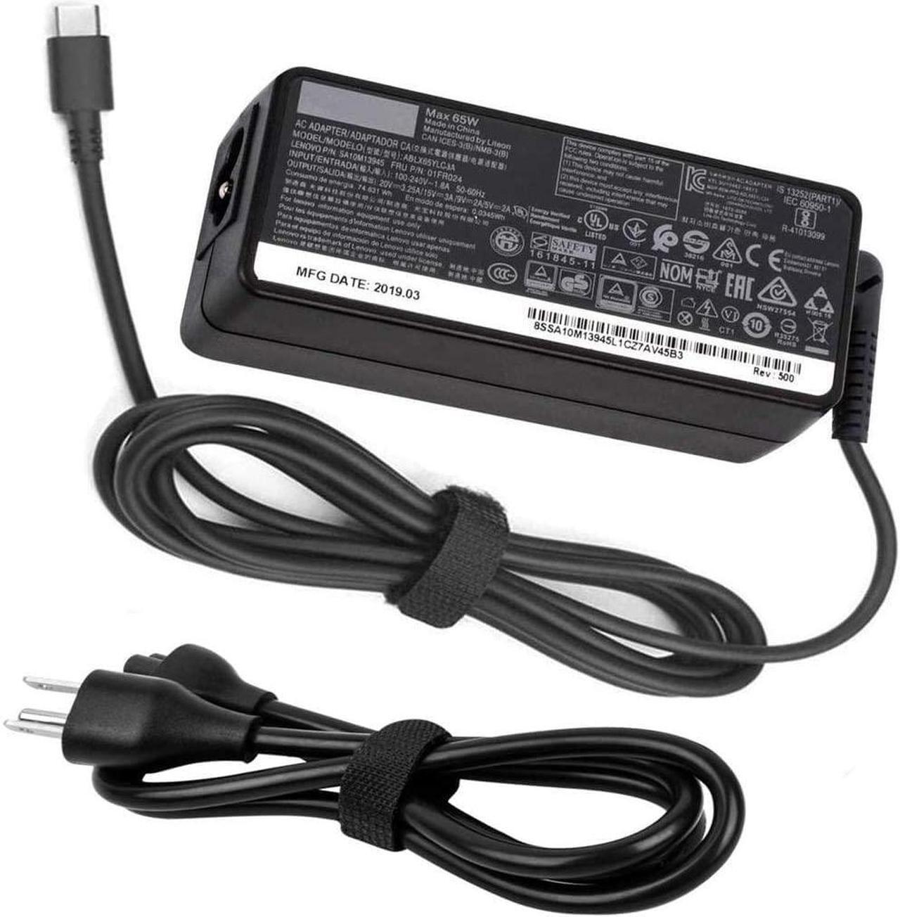 Main image of 65W USB C AC Charger for Lenovo Yoga C930, S730, 920, 730, ThinkPad X1 Carbon 5th, 6th, ThinkPad T480, T480S, P52S, P51S, E480,E485, E580, E585 L380, L480, E480 Type C Laptop Power Supply Adapter Cord