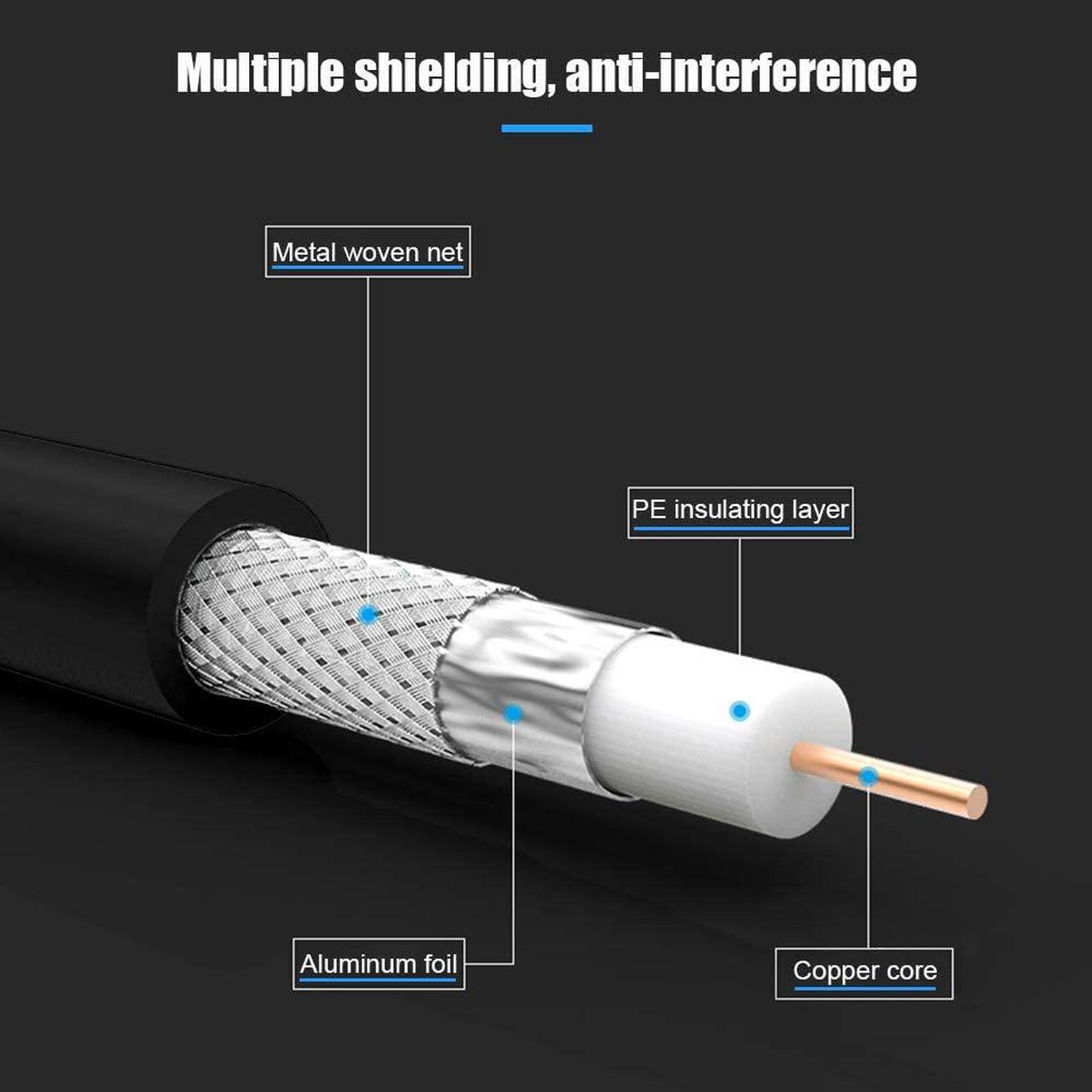 Alt view image 2 of 7 - Coaxial Cable 1ft, Short Coax Cable 1 Foot, 0.3m 2-Pack with Right Angle Connectors, RFAdapter Black 75 Ohm Shield Digital RG6 Cables with F-Male Connectors for TV Antenna DVR Satellite