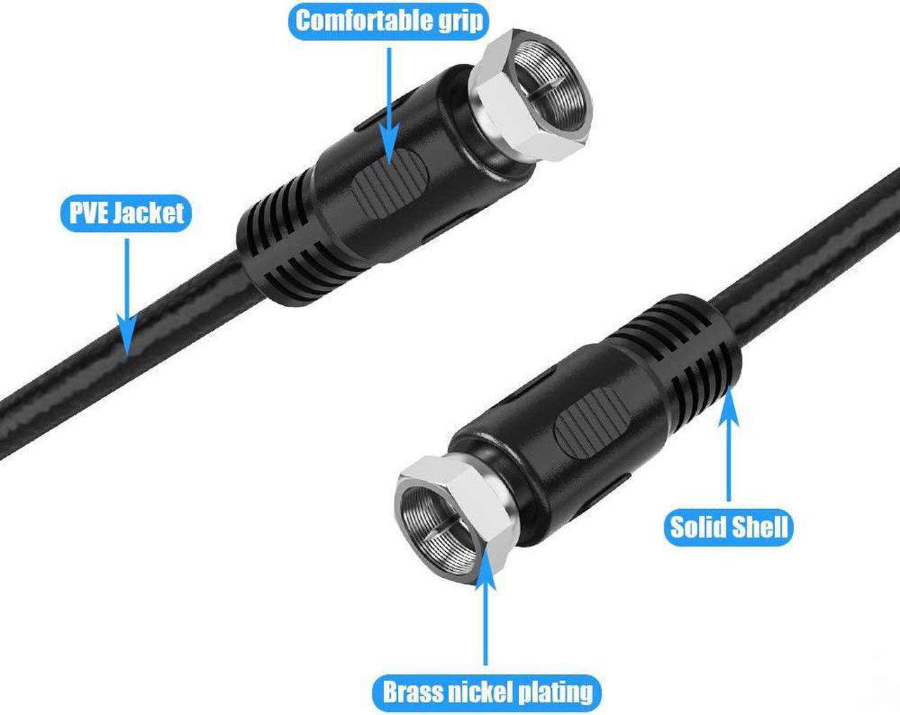 Alt view image 3 of 7 - Coaxial Cable 1ft, Short Coax Cable 1 Foot, 0.3m 2-Pack with Right Angle Connectors, RFAdapter Black 75 Ohm Shield Digital RG6 Cables with F-Male Connectors for TV Antenna DVR Satellite