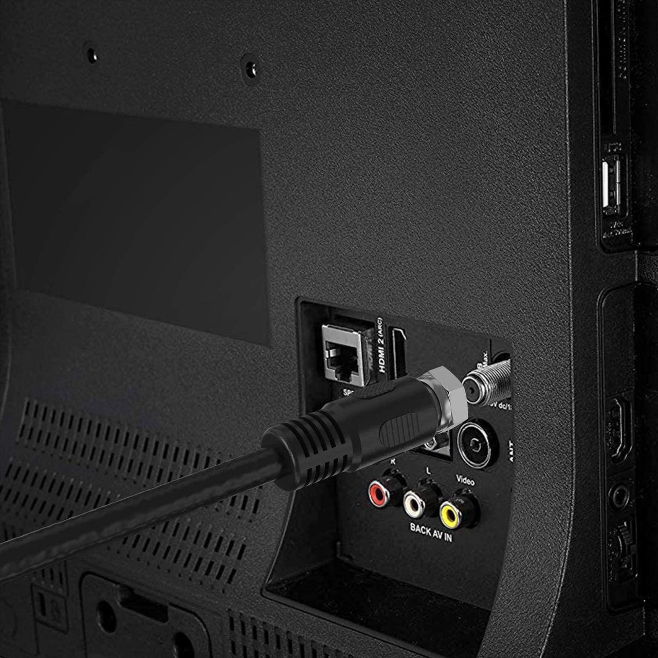 Alt view image 7 of 7 - Coaxial Cable 1ft, Short Coax Cable 1 Foot, 0.3m 2-Pack with Right Angle Connectors, RFAdapter Black 75 Ohm Shield Digital RG6 Cables with F-Male Connectors for TV Antenna DVR Satellite