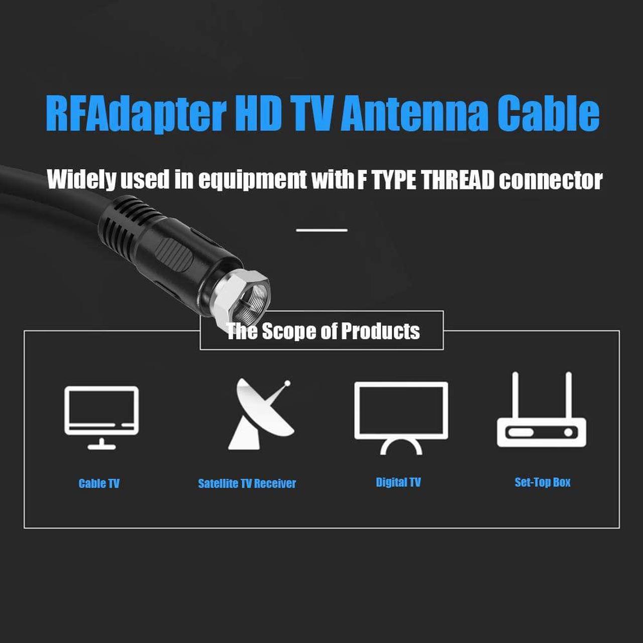 Alt view image 4 of 7 - Coaxial Cable 1ft, Short Coax Cable 1 Foot, 0.3m 2-Pack with Right Angle Connectors, RFAdapter Black 75 Ohm Shield Digital RG6 Cables with F-Male Connectors for TV Antenna DVR Satellite