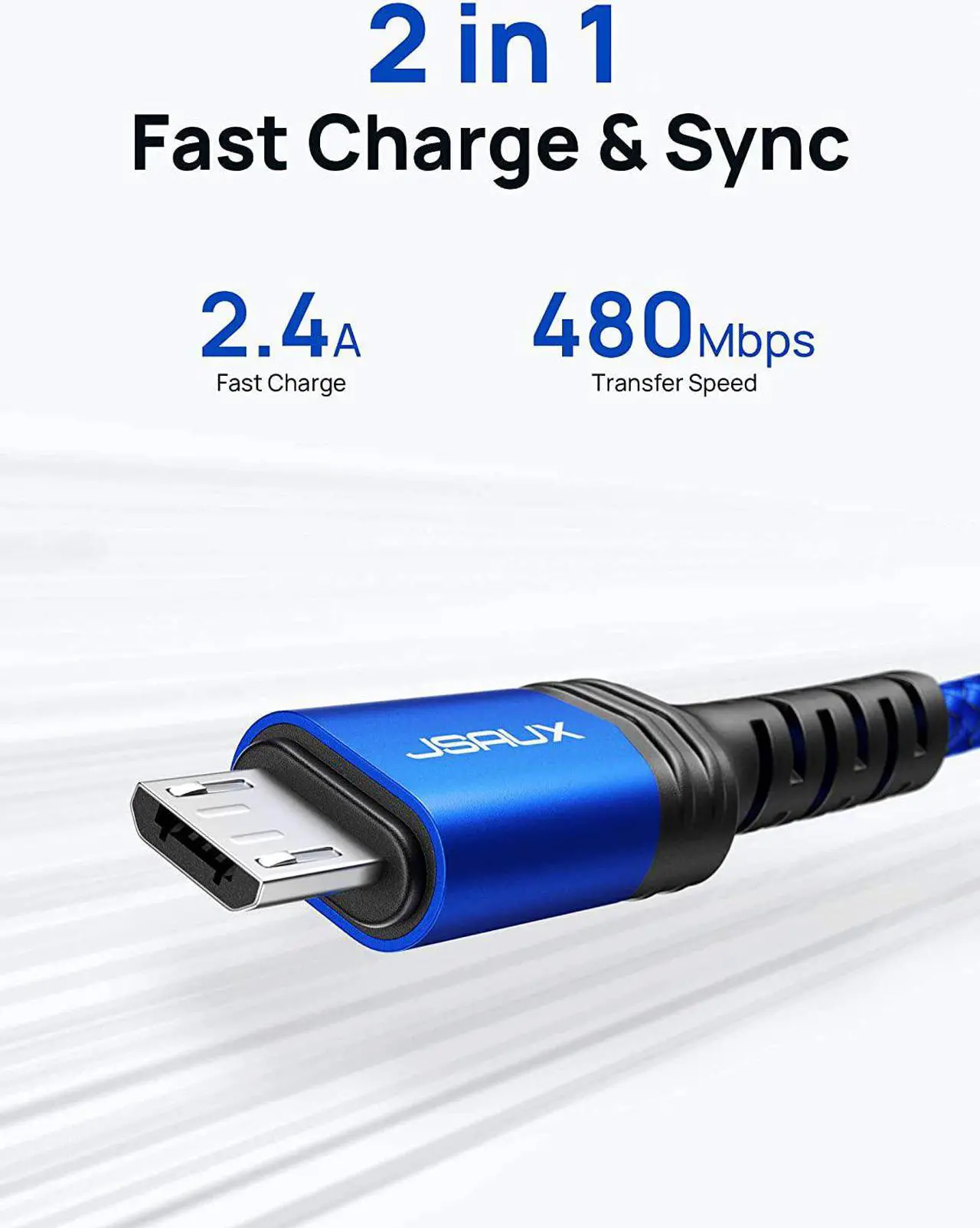 Alt view image 4 of 7 - Micro USB Cable Android Charger (2-Pack 6.6FT) Kindle Charger Cord Replacement Nylon Braided USB Micro Charging Cable Compatible with Galaxy S7 S6 J7 Edge Note 5 Kindle MP3-Blue