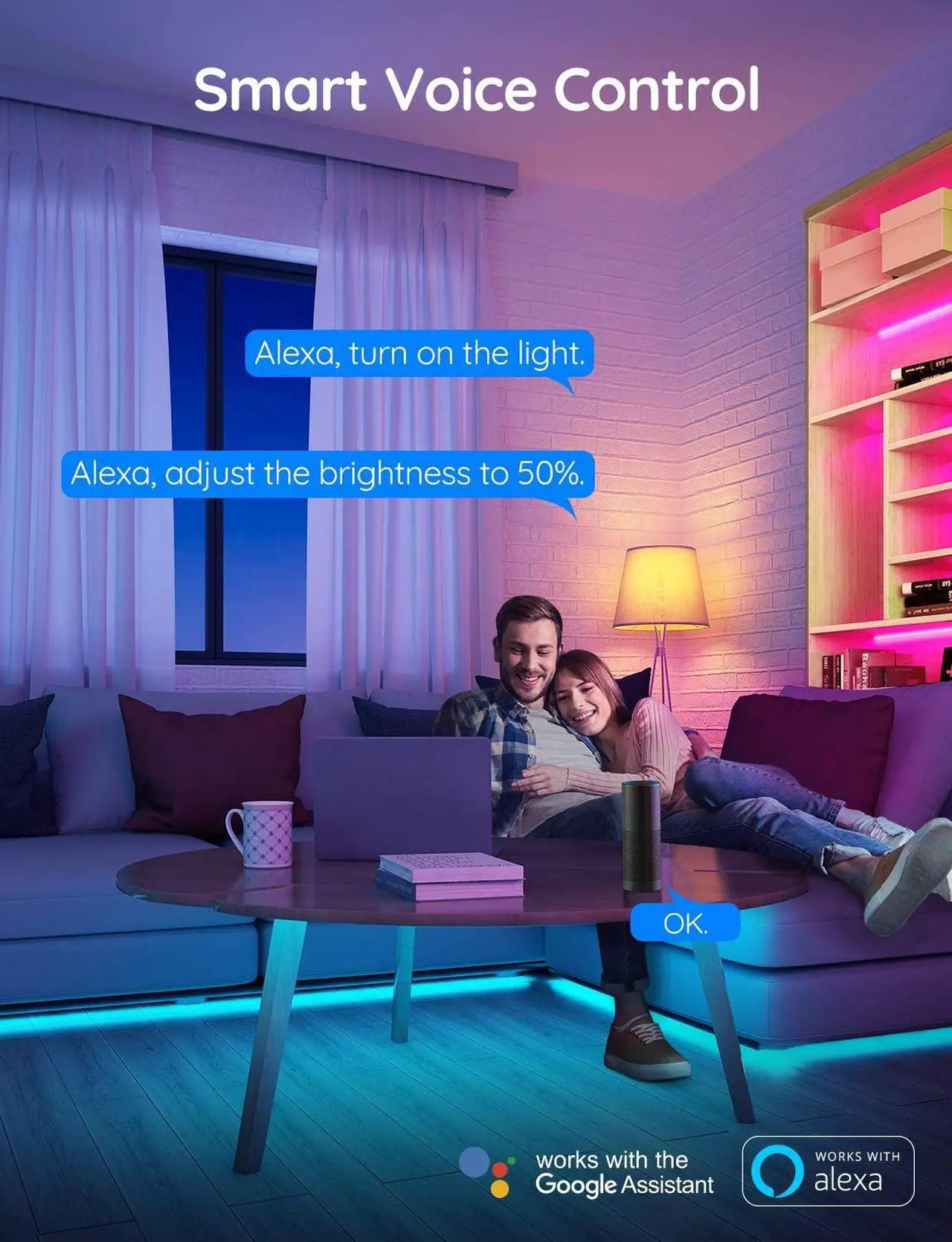 Alt view image 2 of 7 - Govee 32.8ft LED Strip Lights Work with Alexa and Google Assistant Wireless Smart Phone APP Control Light Strip (2x5m) Music Sync RGB Tape LED Lights for Room Kitchen Home Party (Not Support 5G WiFi)