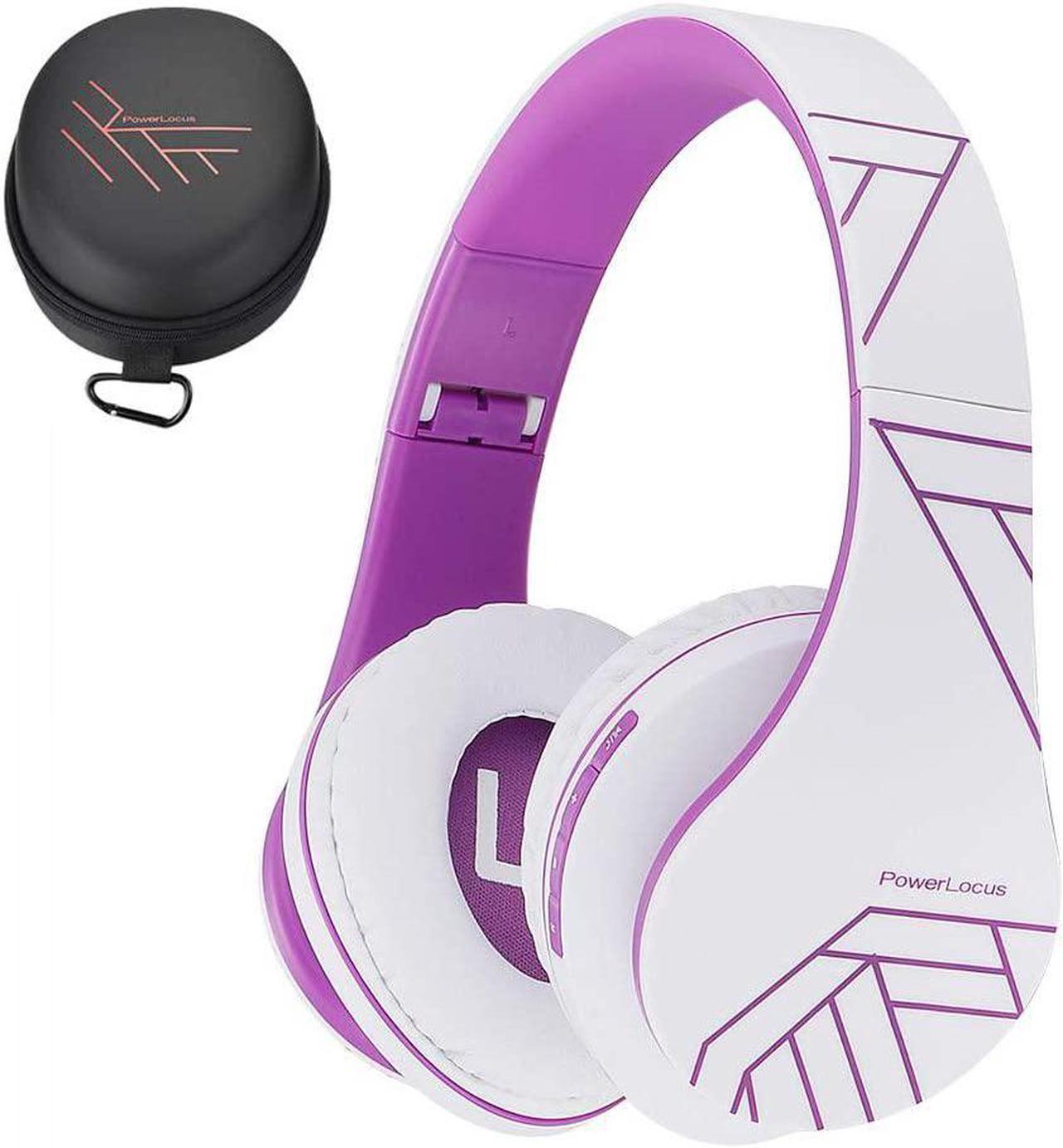 PowerLocus Bluetooth Over-Ear Headphones, Wireless Stereo Foldable Headphones Wireless and Wired Headsets with Built-in Mic, Micro SD/TF, FM for iPhone/Samsung/iPad/PC (White/Violet)