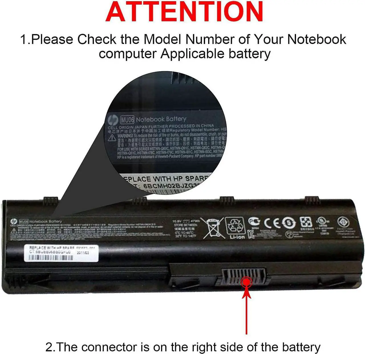 Alt view image 7 of 7 - Fancy Buying MU06 MU09 Laptop Battery for HP Spare 593553-001 593554-001 636631-001 584037-001 593550-001 593562-001 Compaq Presario CQ42 CQ56 CQ57 CQ62 Pavilion G7 G6 G4 DM4