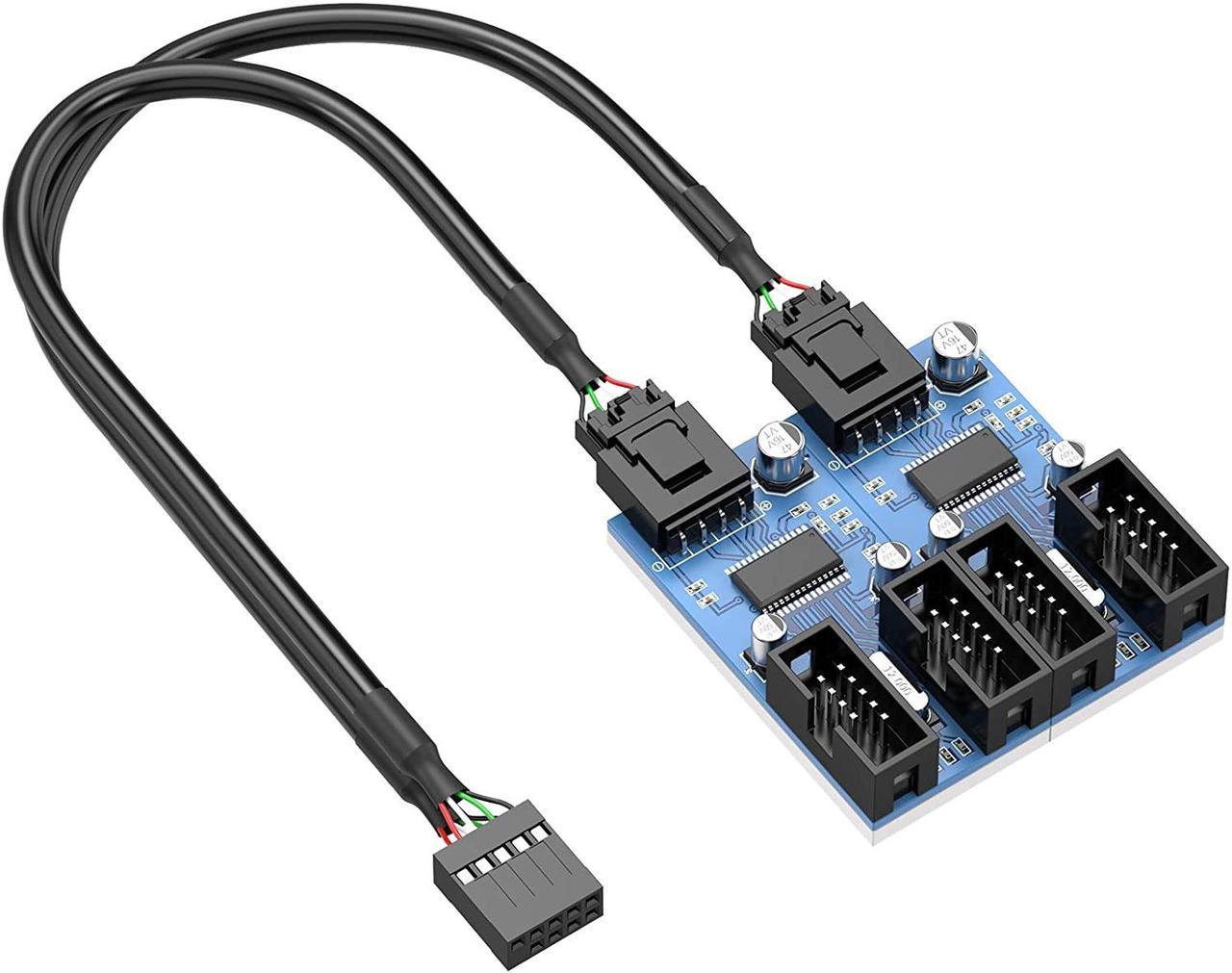 Motherboard 9 Pin USB Header Splitter, Male 1 to 4 Female Extension Splitter Cable Desktop Card 9-Pin USB 2.0 HUB Connector Adapter Port Multiplier