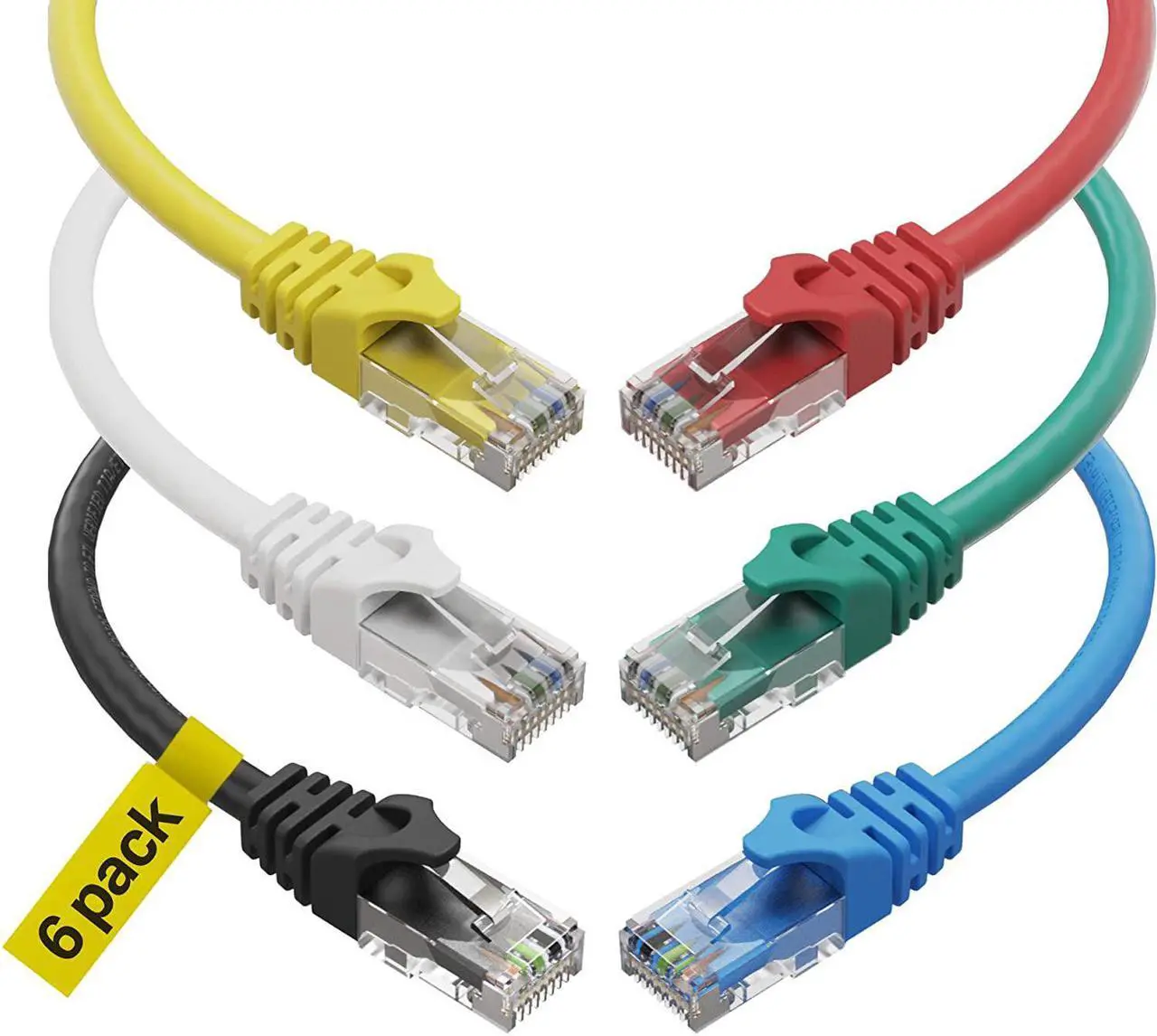 Main image of Cat6 Ethernet Cable, 15 Feet (6 Pack) LAN, utp Cat 6, RJ45, Network Cord, Patch, Internet Cable - 15 ft