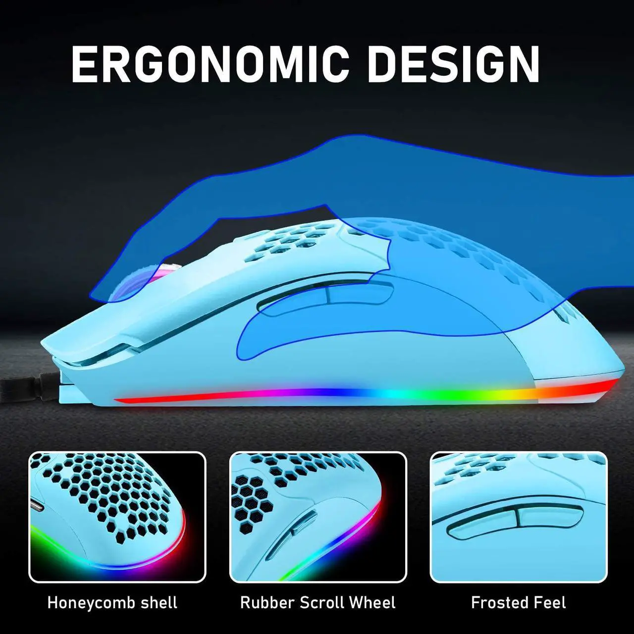 Alt view image 7 of 7 - 60% Mechanical Gaming Keyboard Mini 68 Keys Wired Type C 18 RGB Backlight Effects,Lightweight RGB 6400DPI Honeycomb Mouse,Large Mouse Pad Compatible with PS4,Xbox,PC,Laptop,MAC (Blue/Blue Switch)