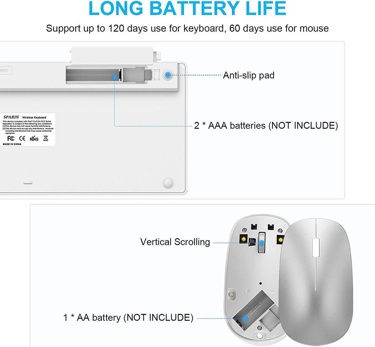 Alt view image 7 of 7 - Wireless Keyboard and Mouse for iPad (iPadOS 13 and Above), SPARIN Bluetooth Keyboard and Mouse Compatible with iPad Pro 12.9 / 11 / iPad 10.2 (9th 8th Gen) / iPad Air 4 / iPad Mini, Silver White
