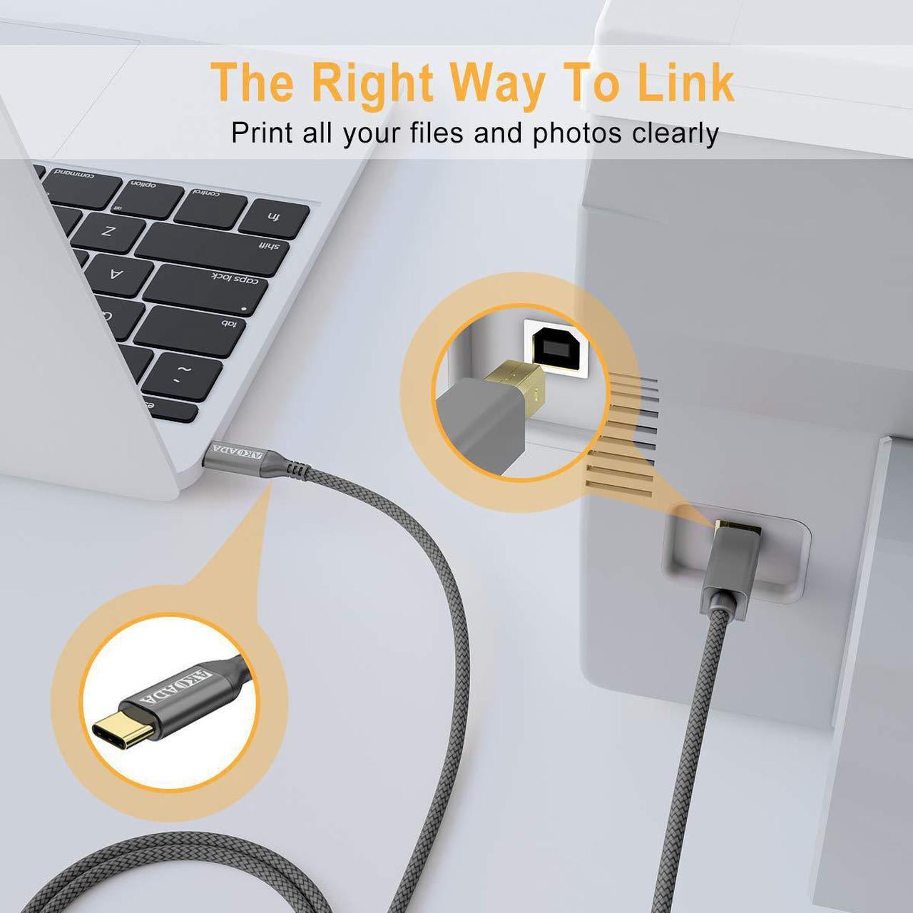 Alt view image 3 of 7 - USB C Printer Cable 15ft USB B To USB C Cable Compatible With MIDI Piano MacBook Pro iPad Pro HP Canon Printers Lexmark Brother Xerox MacBook Air And More Type-C Devices/Laptops (Grey)