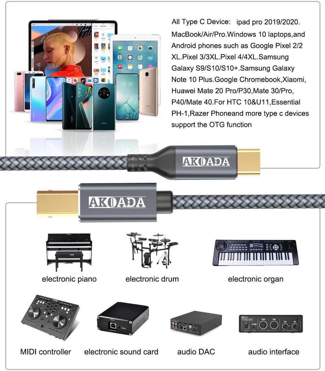 Alt view image 5 of 7 - USB C Printer Cable 15ft USB B To USB C Cable Compatible With MIDI Piano MacBook Pro iPad Pro HP Canon Printers Lexmark Brother Xerox MacBook Air And More Type-C Devices/Laptops (Grey)