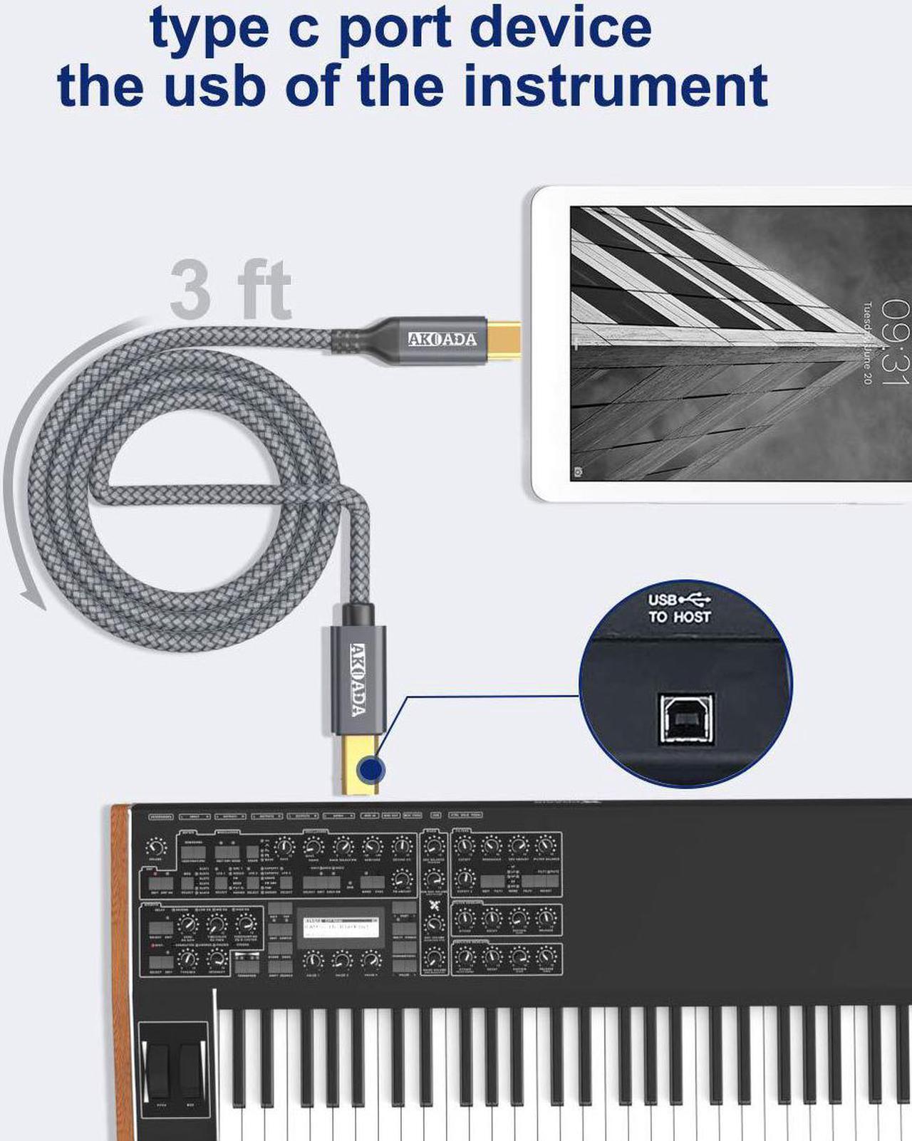 Alt view image 7 of 7 - USB C Printer Cable 15ft USB B To USB C Cable Compatible With MIDI Piano MacBook Pro iPad Pro HP Canon Printers Lexmark Brother Xerox MacBook Air And More Type-C Devices/Laptops (Grey)