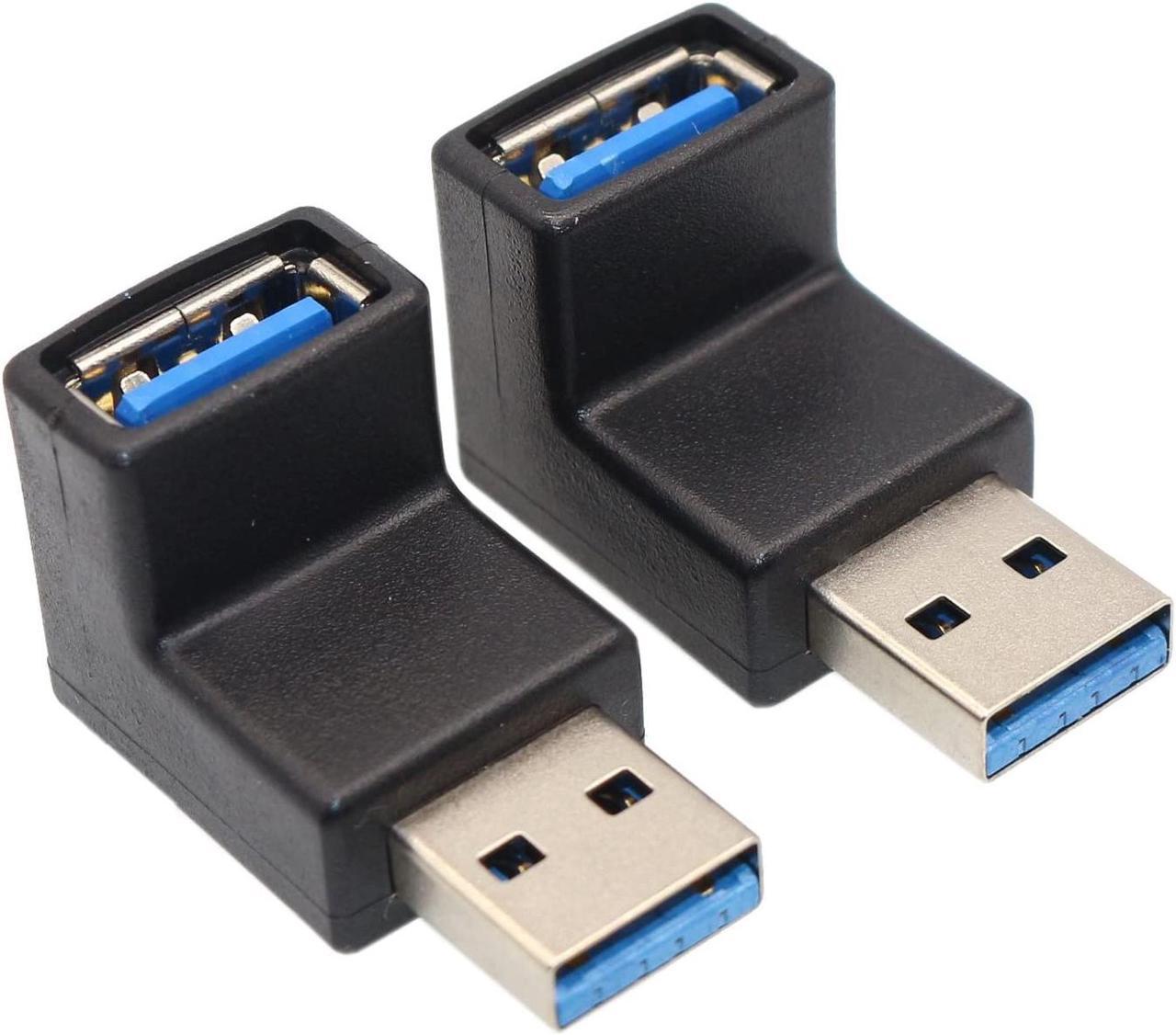 Right Angle USB Adapter, VCZHS USB3.0 AM to AF L Shape Converter Adapter USB 3.0 A Male to A Female 90 Degree Angle Plug(Pack of 2)