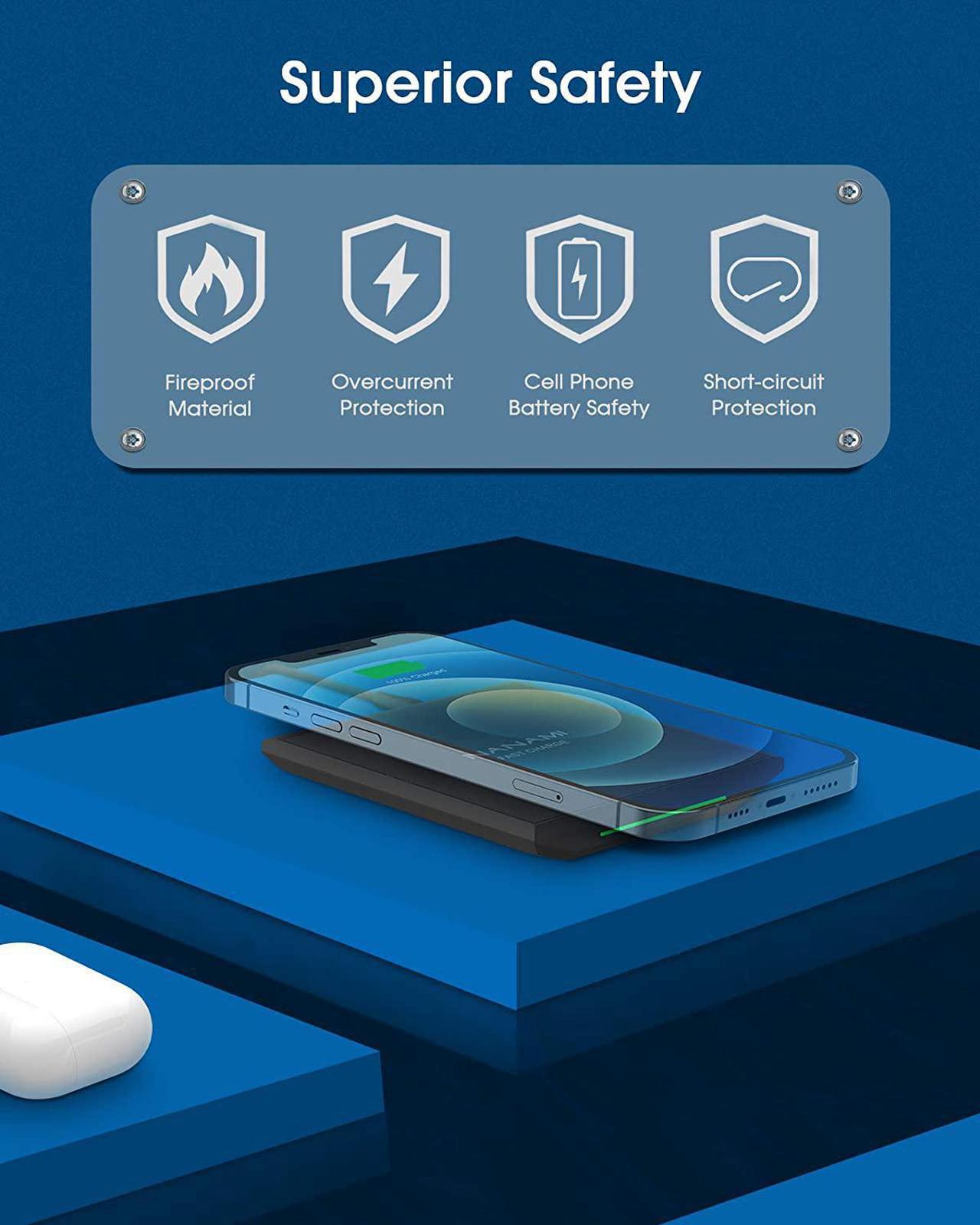 Alt view image 4 of 7 - Upgraded Wireless Charger - Qi Certified 15W Max Fast Charging Pad Compatible iPhone 14/13/13 mini/12/Pro Max/Mini/11/XS/XR/X/8/AirPods Pro Samsung Galaxy S23/S22/S21/S20/S10/S9/S8/Note 20/10
