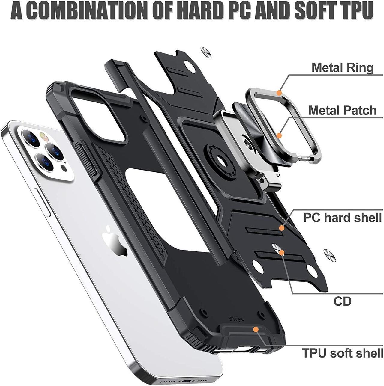 Alt view image 7 of 7 - JAME Designed for iPhone 12 Pro Max Case with Screen Protector [2PCS], Military-Grade Drop Protection Cover, Protective Phone Cases, with Ring Kickstand, Bumper Case for iPhone 12 Pro Max 6.7 Black