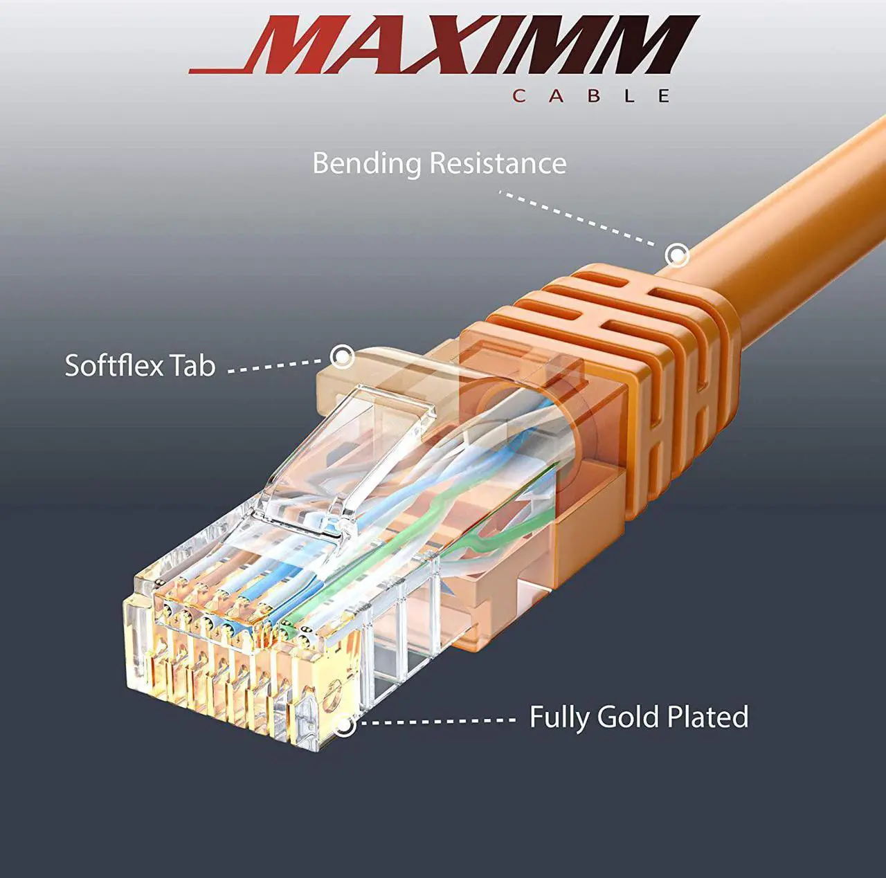 Alt view image 5 of 6 - Maximm Cat 6 Ethernet Cable 150 Ft, 100% Pure Copper, Cat6 Cable LAN Cable, Internet Cable, Patch Cable and Network Cable - UTP (Orange) 150 Feet