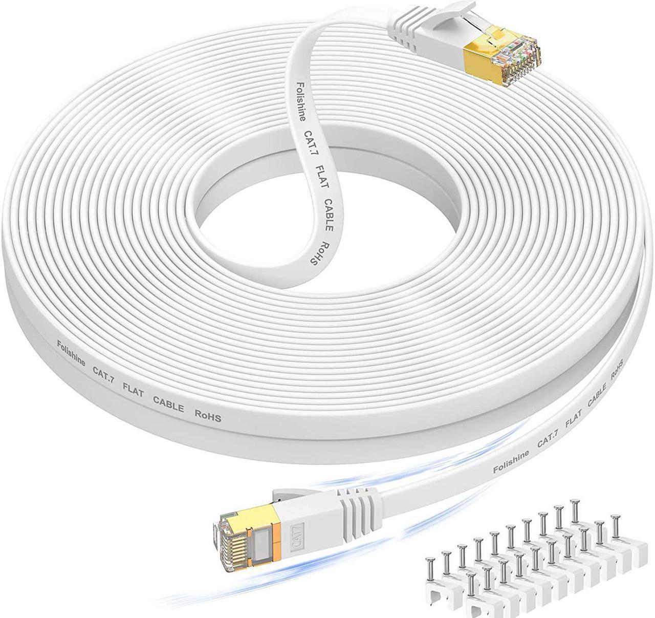 Cat 7 Ethernet Cable 100 ft High Speed, Flat Internet Network LAN Wire, Long Shielded Patch Cord for Modem, Switch, Router, Xbox, Faster Than Cat5e/Cat5/Cat6/Cat6e,  100 feet, Free Cable Clips