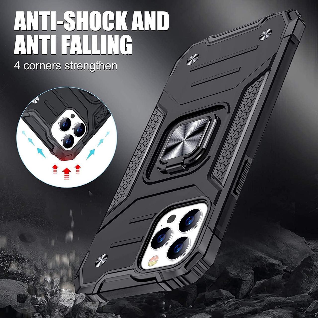 Alt view image 4 of 7 - JAME Designed for iPhone 12 Pro Max Case with Screen Protector [2PCS], Military-Grade Drop Protection Cover, Protective Phone Cases, with Ring Kickstand, Bumper Case for iPhone 12 Pro Max 6.7 Black